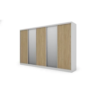 Szafa przesuwna 380x244 cm biel /dąb olejowany 2 lustra - Navero | eMeblast