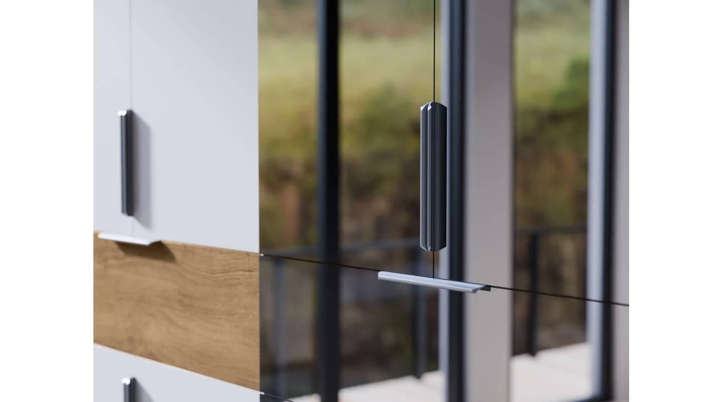Nowoczesna szafa 270x240 cm biel dąb carpenter whisky lustro – Arvion | eMeblast