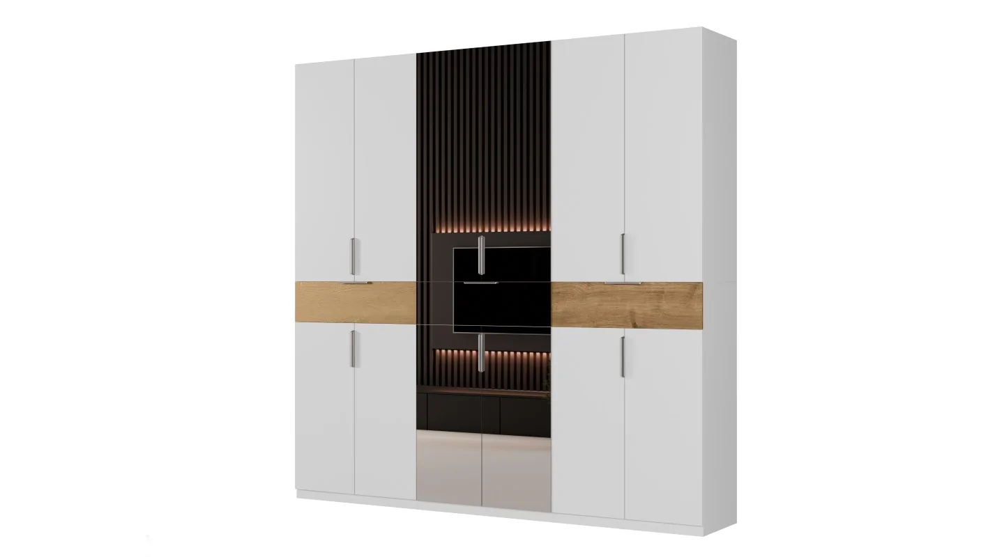 Nowoczesna szafa 270x240 cm biel dąb carpenter whisky lustro – Arvion | eMeblast