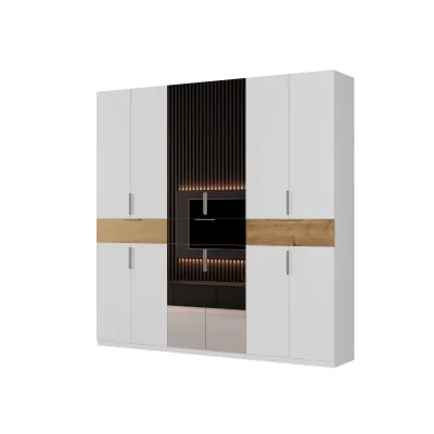 Nowoczesna szafa 270x240 cm biel dąb carpenter whisky lustro – Arvion | eMeblast