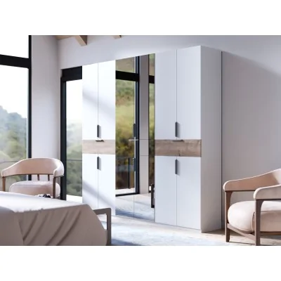 Nowoczesna szafa 270x240 cm biel dąb carpenter whisky lustro – Arvion | eMeblast