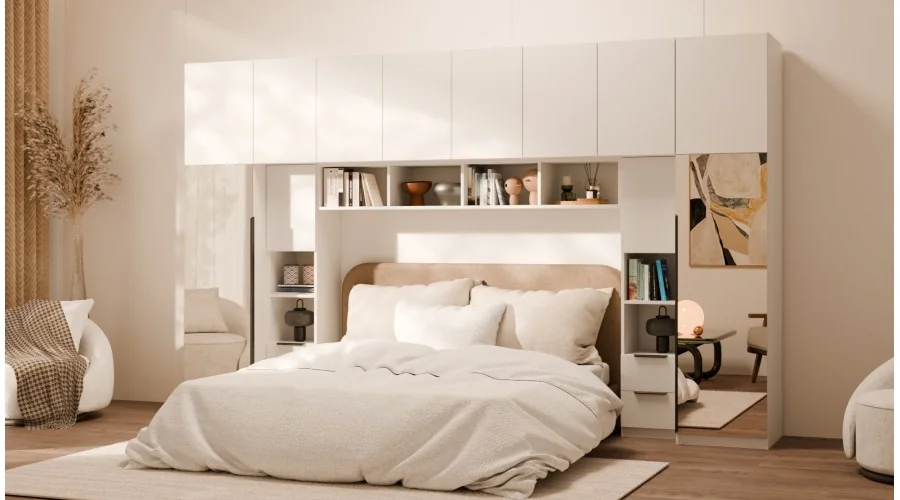 Zabudowa do sypialni 364x225 cm Biel Kredowa z 2 lustrami – SARA | eMeblast