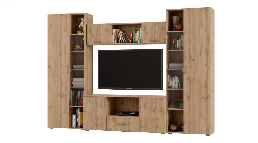 Meblościanka z szafami i miejscem na TV 300x210 cm Dąb Wotan – Victoria