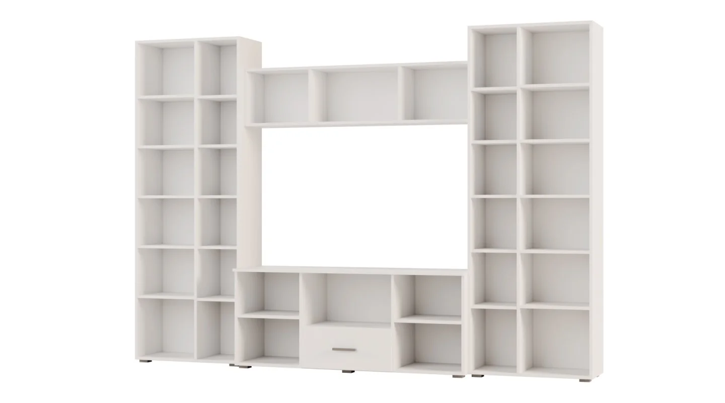 Meblościanka z szafami i miejscem na TV 300x210 cm Biel Kredowa – Victoria