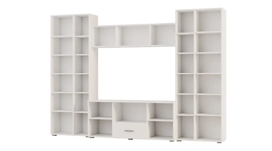 Meblościanka z szafami i miejscem na TV 300x210 cm Biel Kredowa – Victoria