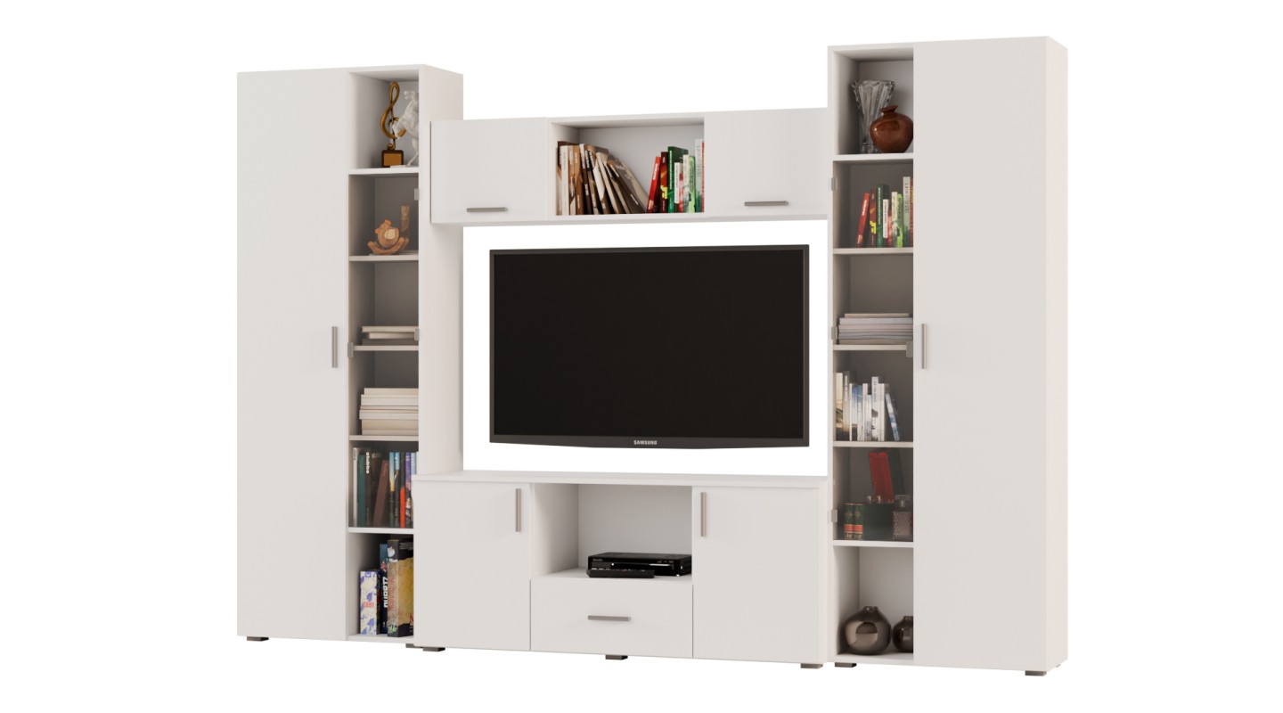 Meblościanka z szafami i miejscem na TV 300x210 cm Biel Kredowa – Victoria