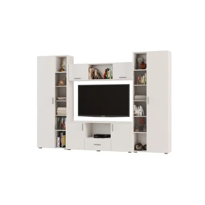 Meblościanka z szafami i miejscem na TV 300x210 cm Biel Kredowa – Victoria