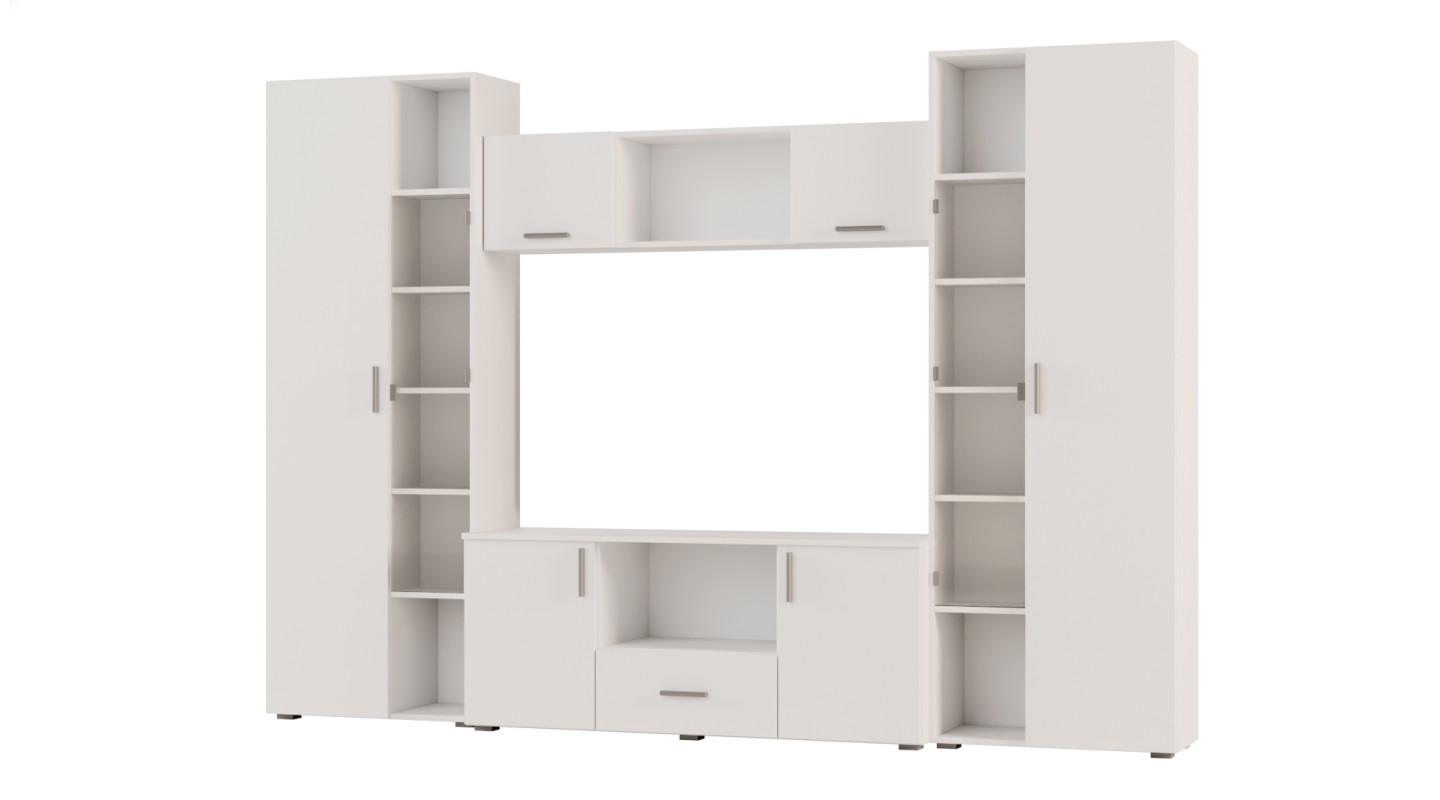 Meblościanka z szafami i miejscem na TV 300x210 cm Biel Kredowa – Victoria