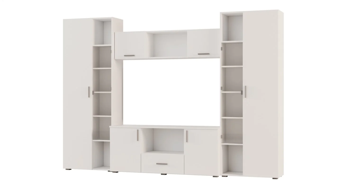 Meblościanka z szafami i miejscem na TV 300x210 cm Biel Kredowa – Victoria