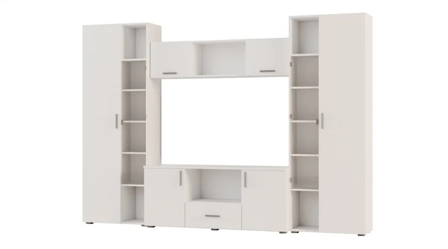 Meblościanka z szafami i miejscem na TV 300x210 cm Biel Kredowa – Victoria