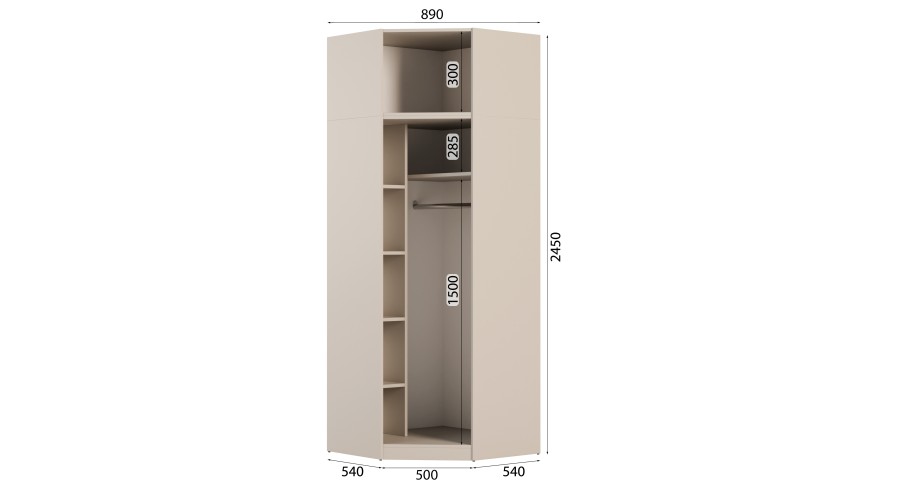 Szafa narożna modułowa 89x245 cm z drążkiem i półkami – System MAX Premium| e-Meblast
