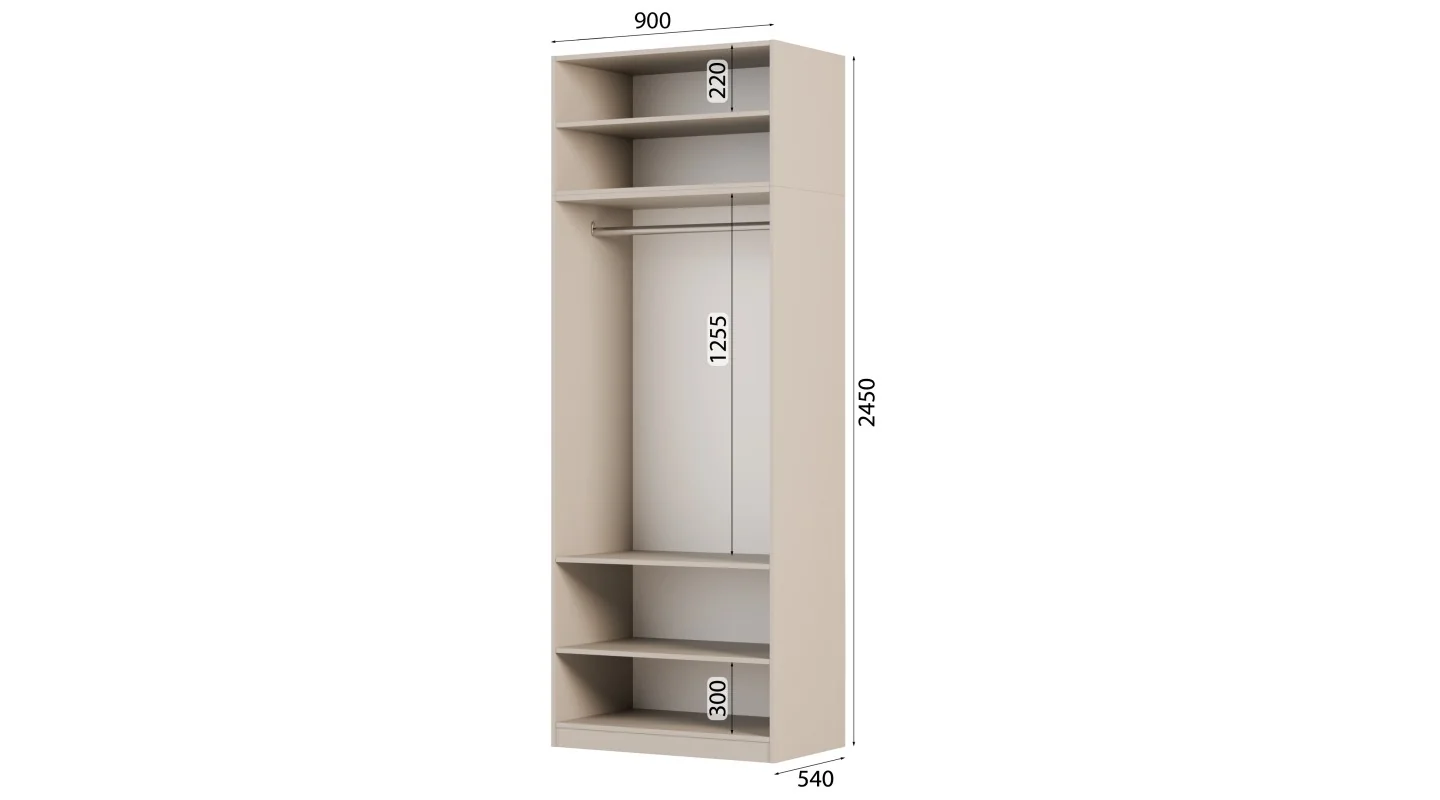 Szafa modułowa 90x245 cm z lustrami, drążkiem i półkami – System MAX Premium| e-Meblast