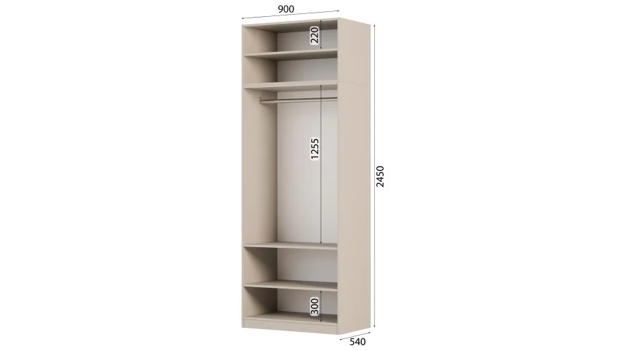 Szafa modułowa 90x245 cm z lustrami, drążkiem i półkami – System MAX Premium| e-Meblast