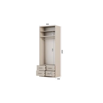 Szafa modułowa 90x245 cm z lustrami, 4 szufladami, drążkiem i półkami – System MAX Premium| e-Meblast