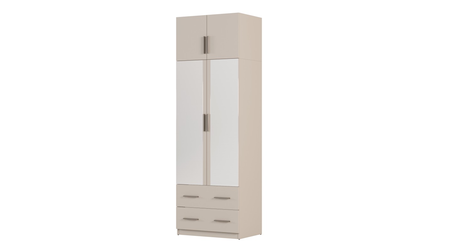 Szafa modułowa 80x245 cm z lustrami, 2 szufladami, drążkiem i półkami – System MAX Premium| e-Meblast