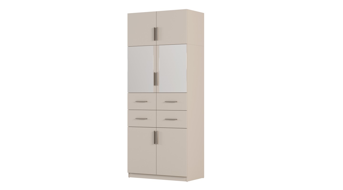 Szafa modułowa 100x245 cm z lustrami, 4 szufladami, półkami i dolną szafką – System MAX Premium| e-Meblast