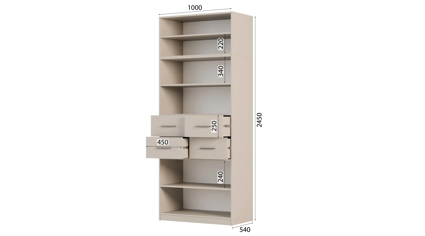 Szafa modułowa 100x245 cm z lustrami, 4 szufladami, półkami i dolną szafką – System MAX Premium| e-Meblast