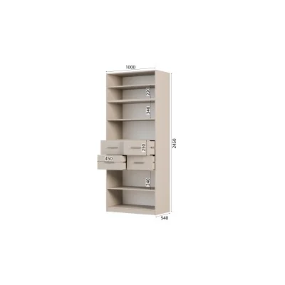 Szafa modułowa 100x245 cm z 4 szufladami, półkami i dolną szafką – System MAX Premium | e-Meblast