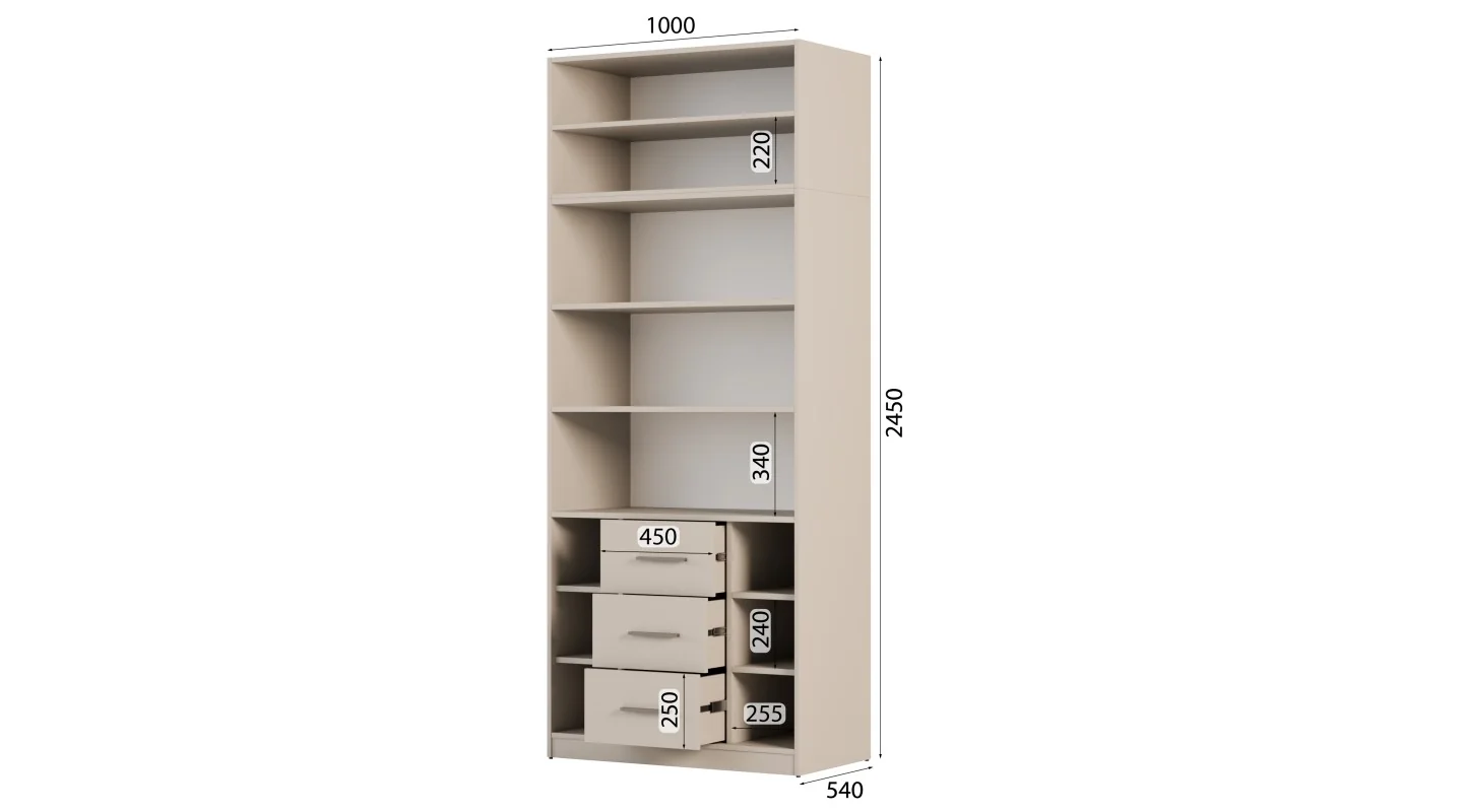 Szafa modułowa 100x245 cm z lustrami, 3 szufladami i półkami – System MAX Premium | e-Meblast