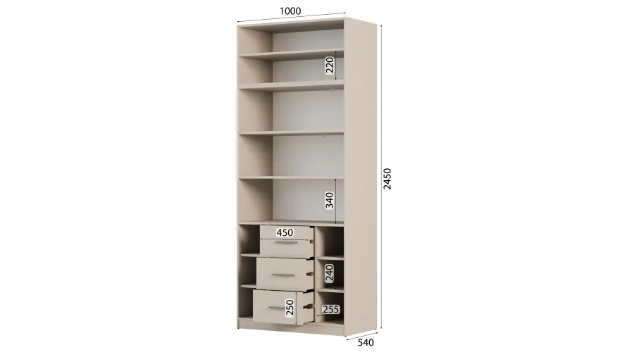 Szafa modułowa 100x245 cm z lustrami, 3 szufladami i półkami – System MAX Premium | e-Meblast