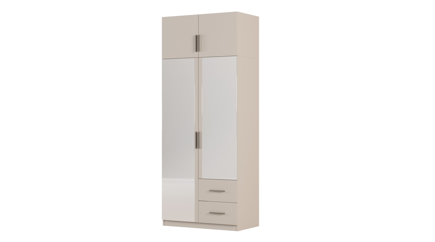 Szafa modułowa 100x245 cm z lustrami, 2 szufladami, drążkiem i półkami – System MAX Premium| e-Meblast