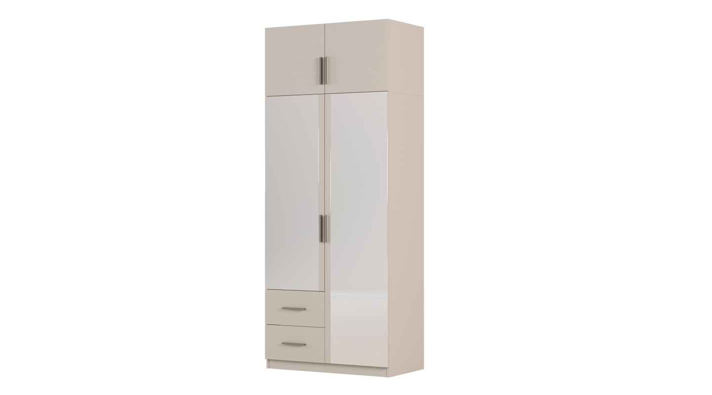 Szafa modułowa 100x245 cm z lustrami, 2 szufladami, drążkiem i półkami – System MAX Premium | e-Meblast