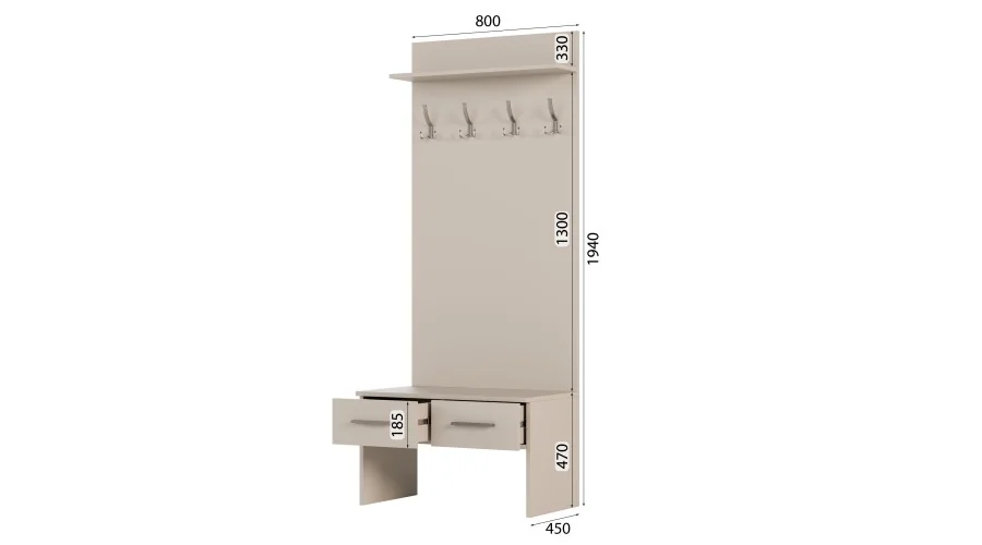 Szafa modułowa do przedpokoju 80 cm z 2 szufladami, wieszakami i półką – System MAX Premium