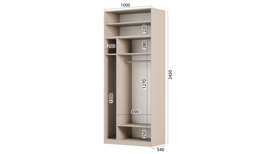 Szafa modułowa 100x245 cm z lustrami, drążkiem i półkami – System MAX Premium | e-Meblast