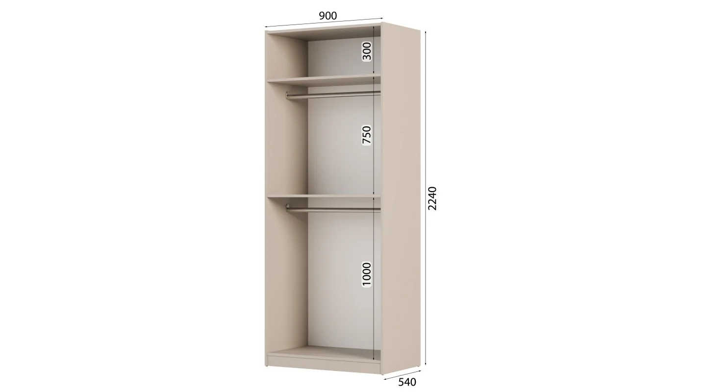 Szafa modułowa 90x225 cm z półkami i drążkami - System MAX Premium