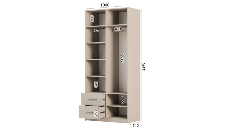 Szafa modułowa 100 cm z lustrem, drążkiem ubraniowym i szufladami - MAX Premium "C"