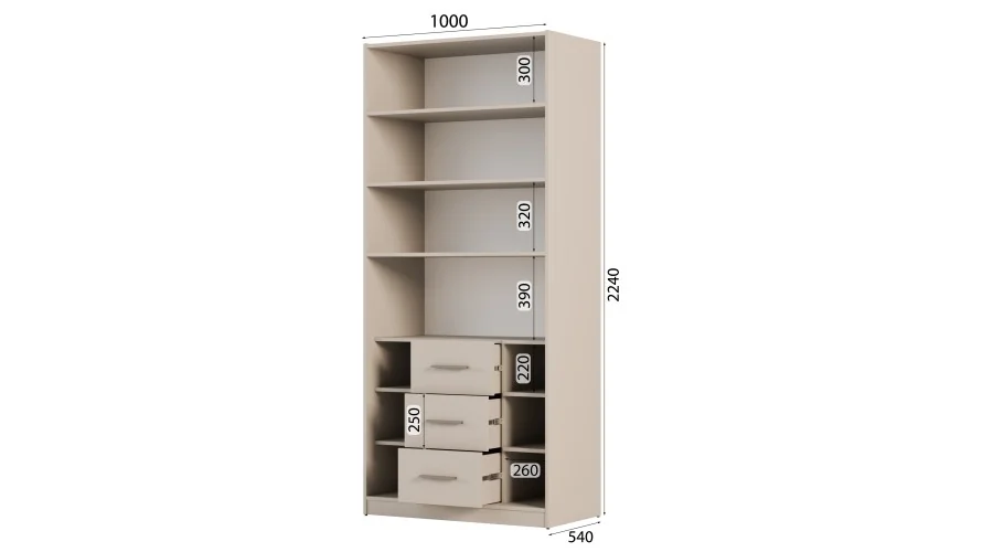 Szafa modułowa 100x225 cm z lustrem, szufladami System MAX Premium | e-Meblast