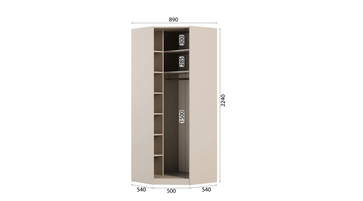 Szafa narożna modułowa 100x100x225 cm z lustrem System MAX Premium | e-Meblast